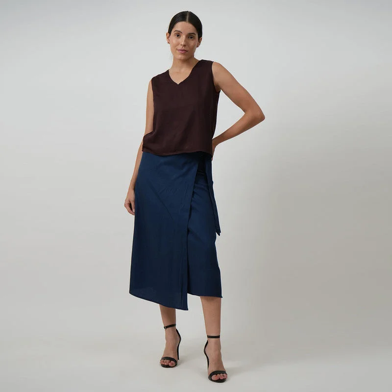 Skirt & Top Set for Women | Modal Twill | Brown & Navy