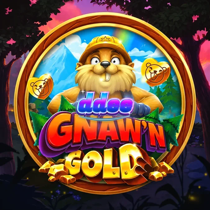 Cena vibrante da floresta com os personagens Barry Beaver e Tim Bear no slot Gnaw’n Gold